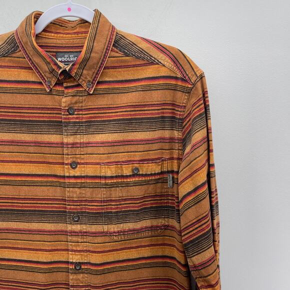 Woolrich Flannel Orange Sunset Bark Blanket Stripe Button Up LS Shirt Style 6579 - Picture 3 of 8